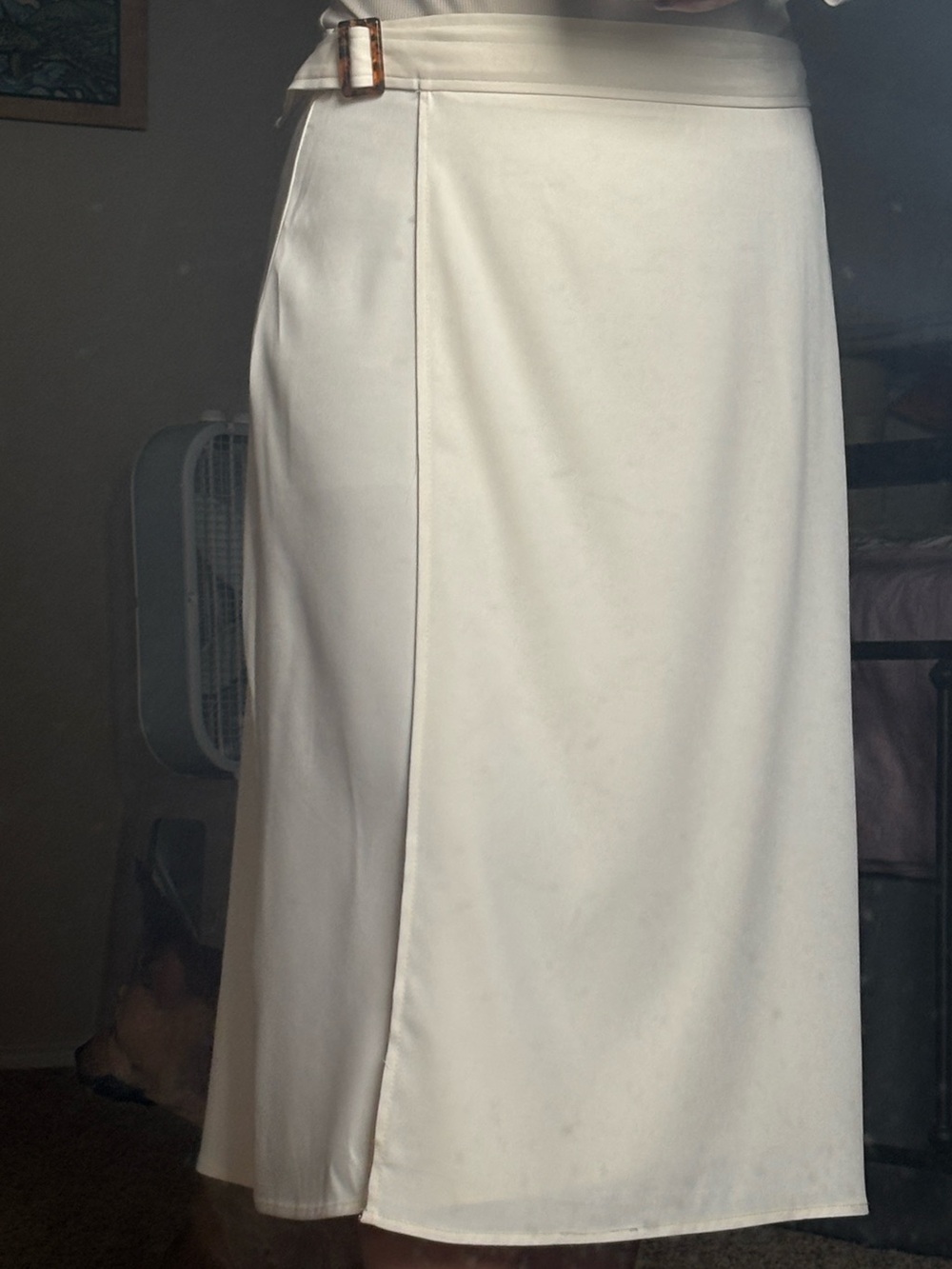 Like New Max Studio Cream Midi Wrap Skirt with Buckle Detail